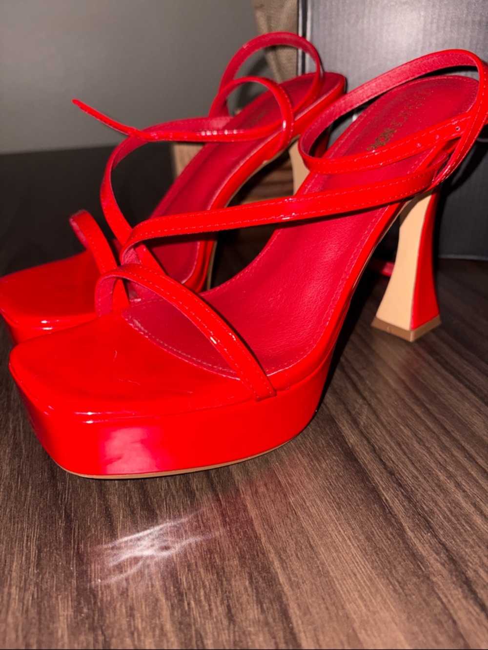 Fashion Nova Red Patent Strappy Platform Heels - Picture 3 of 7
